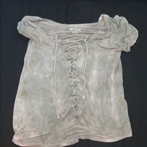 olive green tie front blouse